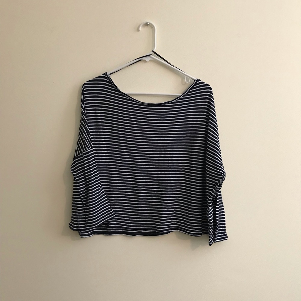 Navy and white striped crop long sleeve top